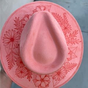 Coral pink floral rancher style cowboy hat wide brim